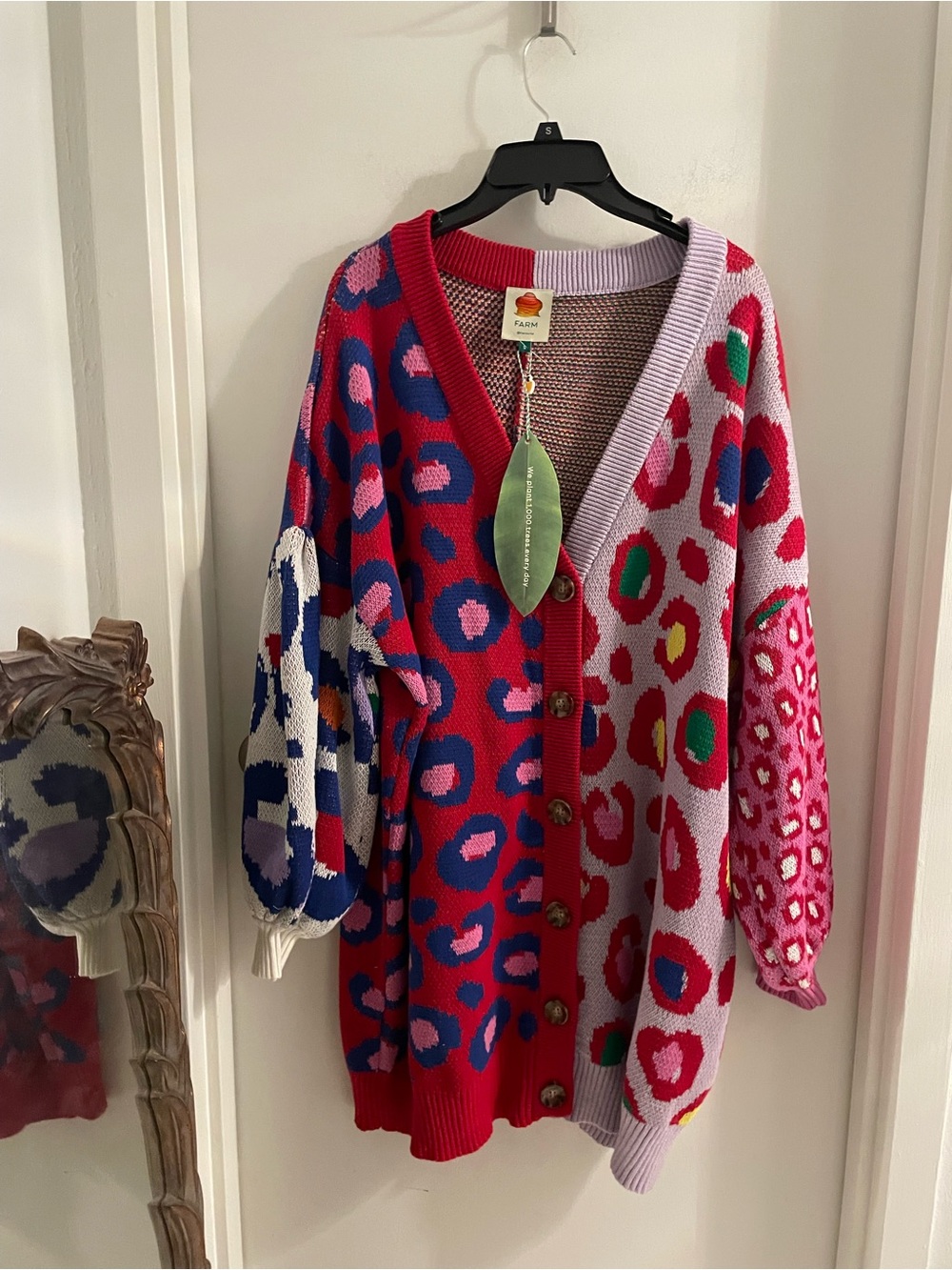 NWT Farm Rio Small Pop Multicolor Oversized Leopard-Print Cardigan Sweater $199